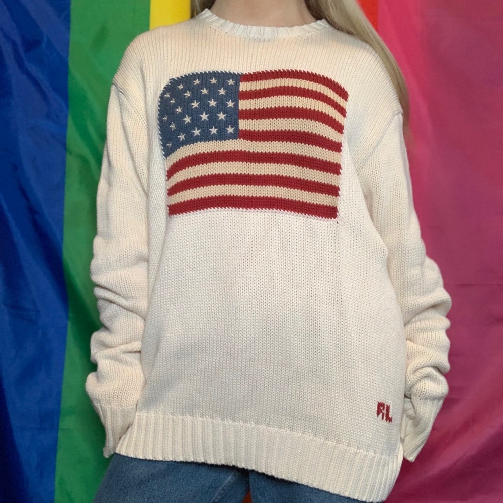 polo by ralph lauren american flag sweater oatmeal